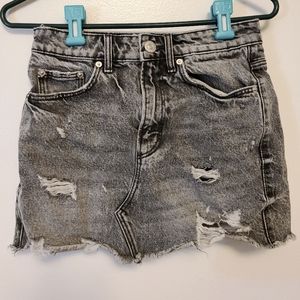 ZARA Gray Denim Distressed Miniskirt Size XS